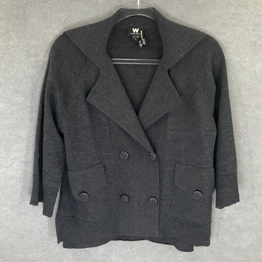 W by Worth Wool Blend Knit Blazer Sz S Jacket Gray Double Breasted‎ Office
